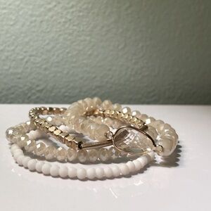 Lavender Blue Brand Crystal, Gold, and Cream Beaded Bracelet Stack